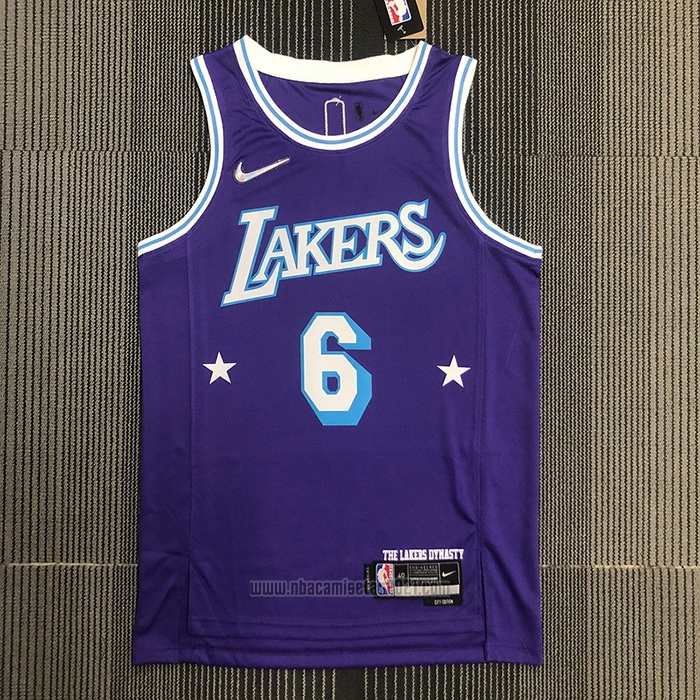 Camiseta Los Angeles Lakers LeBron James #6 Ciudad Edition 2021-22 Violeta